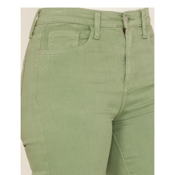 Green SNEAK PEEK WOMEN'S HIGH RISE DISTRESSED FLARE JEANS, size 5 - Picture 5 of 6